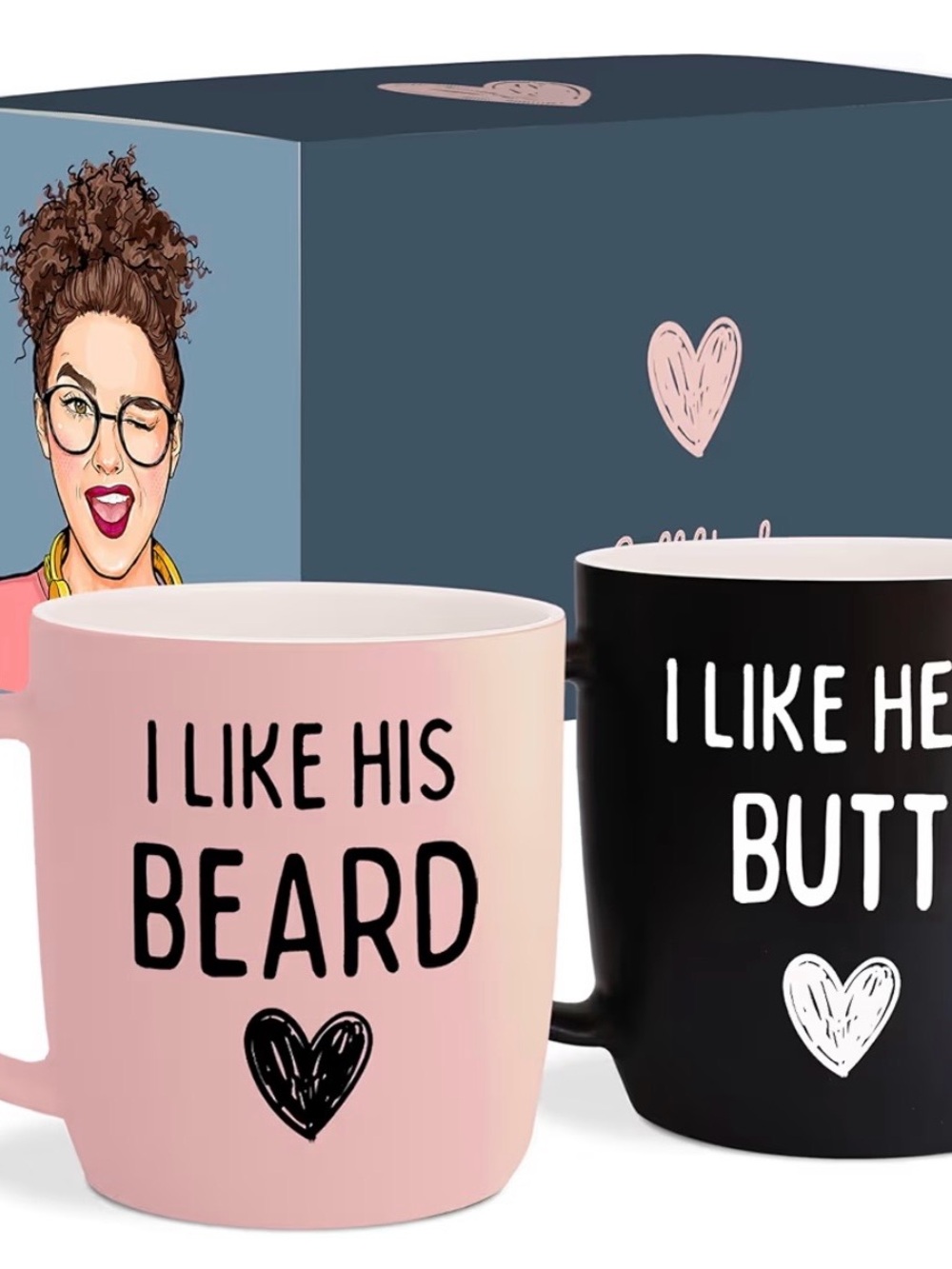 Gifffted Couples Mug Set "I Like His Beard / I Like Her Butt" - Pink & Black
